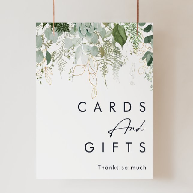 Greenery and Gold Leaf Cards and Gifts Sign (Creator Uploaded)