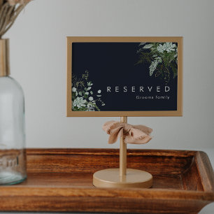 Greenery and Gold Leaf   Dark Navy Reserved Sign