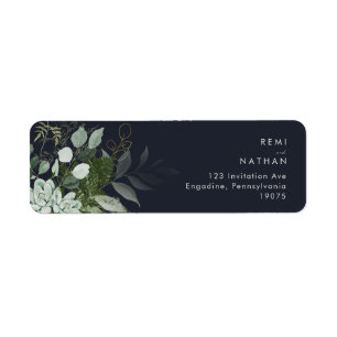 Greenery and Gold Leaf   Dark Navy Return Address