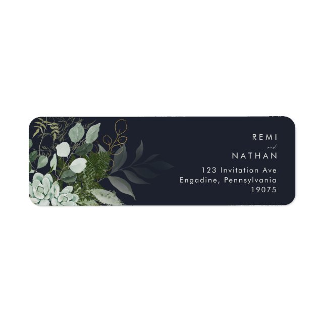 Greenery and Gold Leaf | Dark Navy Return Address (Front)