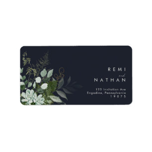 Greenery and Gold Leaf   Dark Navy RSVP Address Label