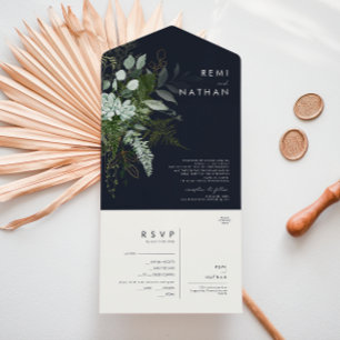 Greenery and Gold Leaf   Dark Navy Seal And Send A All In One Invitation