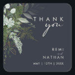 Greenery and Gold Leaf Dark Navy Thank You Sticker<br><div class="desc">We designed this greenery and gold leaf dark navy thank you sticker to complete your simple yet elegant boho wedding. It features modern green and white eucalyptus leaf, fern foliage, a succulent flower, and minimal gold foil leaves. These elements give the feel of a whimsical watercolor enchanted forest, perfect for...</div>
