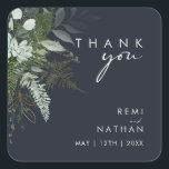Greenery and Gold Leaf Dark Navy Thank You Sticker<br><div class="desc">We designed this greenery and gold leaf dark navy thank you sticker to complete your simple yet elegant boho wedding. It features modern green and white eucalyptus leaf, fern foliage, a succulent flower, and minimal gold foil leaves. These elements give the feel of a whimsical watercolor enchanted forest, perfect for...</div>