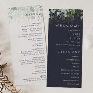 Greenery and Gold Leaf   Dark Navy Wedding Program