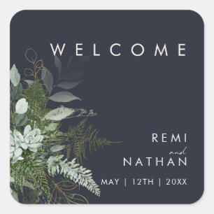 Greenery and Gold Leaf Dark Navy Welcome Sticker