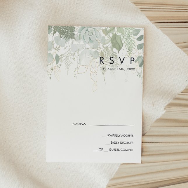 Greenery and Gold Leaf RSVP Card (Creator Uploaded)