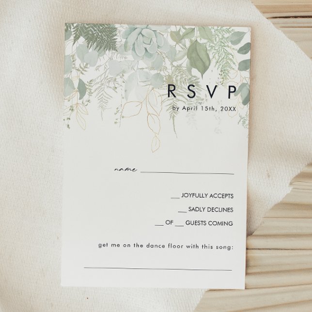 Greenery and Gold Leaf Song Request RSVP Card (Creator Uploaded)