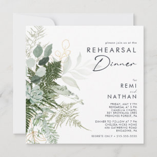 Greenery and Gold Leaf Square Rehearsal Dinner Invitation