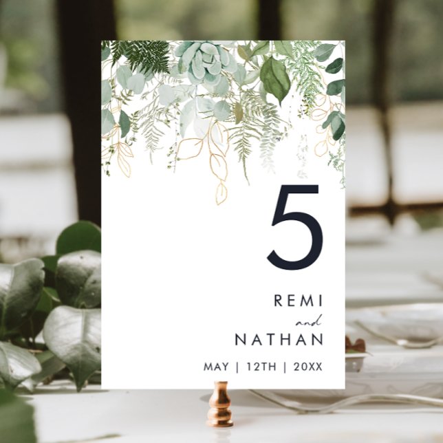 Greenery and Gold Leaf Table Number (Creator Uploaded)