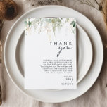 Greenery and Gold Leaf Thank You Reception Card<br><div class="desc">We designed this greenery and gold leaf thank you card to complete your simple yet elegant boho reception. It features modern green and white eucalyptus leaf, fern foliage, a succulent flower, and minimal gold foil leaves. These elements give the feel of a whimsical watercolor enchanted forest, perfect for any rustic,...</div>