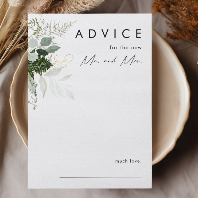 Greenery and Gold Leaf Wedding Advice Card (Creator Uploaded)