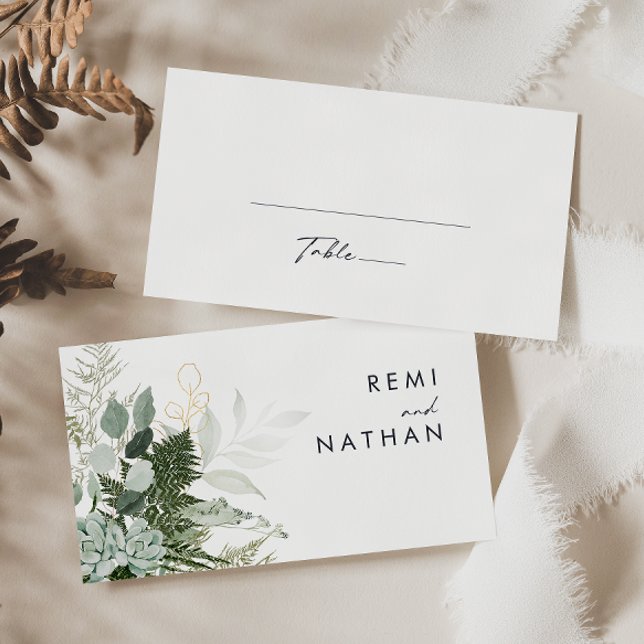 Greenery and Gold Leaf Wedding Place Card (Creator Uploaded)