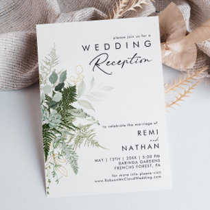 Greenery and Gold Leaf Wedding Reception Invitation
