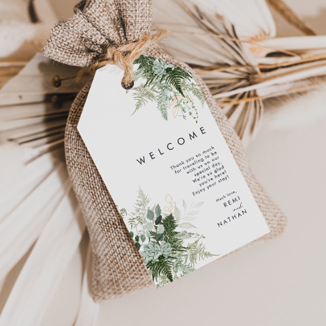 Greenery and Gold Leaf Wedding Welcome Gift Tags (Creator Uploaded)