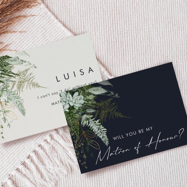 Greenery and Gold | Navy Matron of Honor Card (Creator Uploaded)