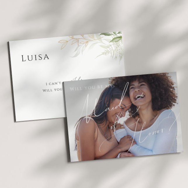 Greenery and Gold Photo Maid of Honour Card (Creator Uploaded)