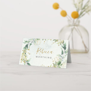 Greenery and gold place card, boho wedding card