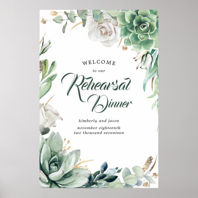 Greenery and Gold Rehearsal Dinner Welcome Sign (Front)