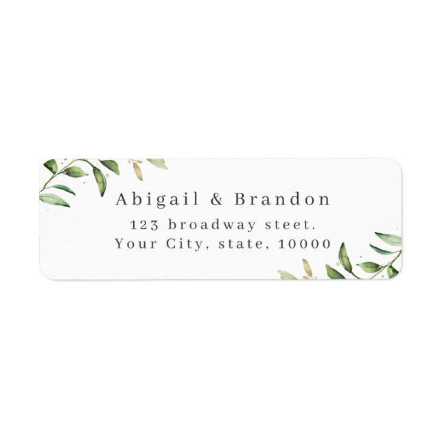 Greenery and Gold Rustic Wedding Return Address (Front)