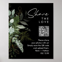 Greenery and Gold | Share Your Photos QR Code Sign