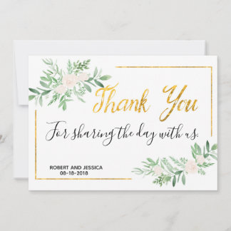 Greenery and Gold Simple Wedding Thank You Card