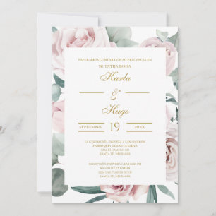 Greenery and Gold Spanish Wedding Invitation