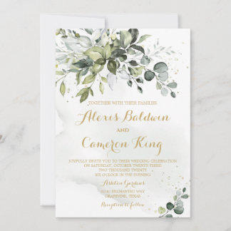 Greenery and Gold Watercolor Wedding Invitation