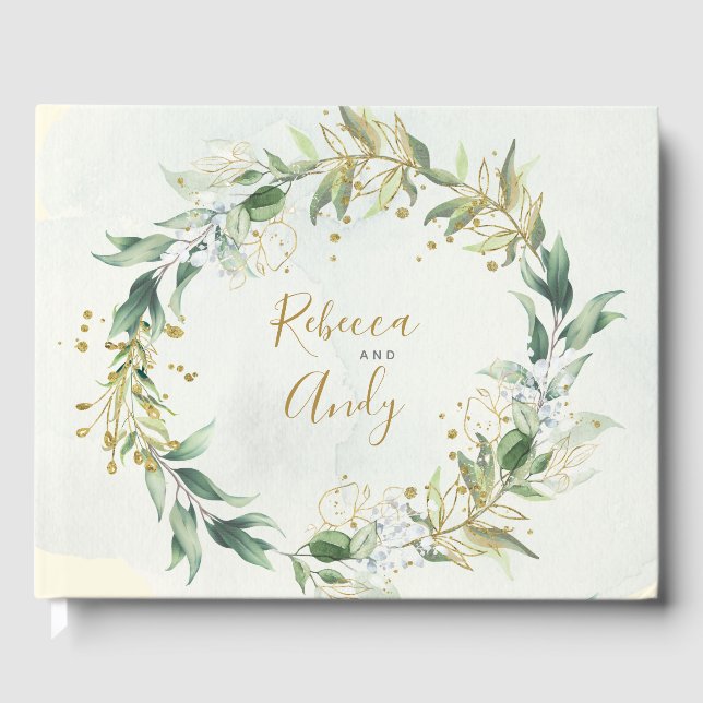 Greenery and gold wedding guest book (Front)