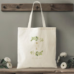 Greenery and Gold Wedding Monogram Tote Bag<br><div class="desc">Custom-designed wedding tote bag featuring elegant watercolor greenery wreath with personalized monogram and date.</div>