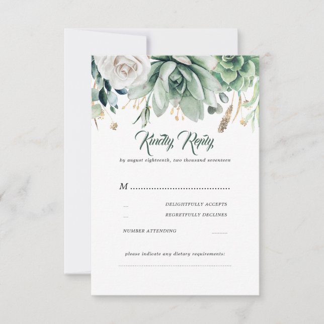 Greenery and gold Wedding RSVP (Front)