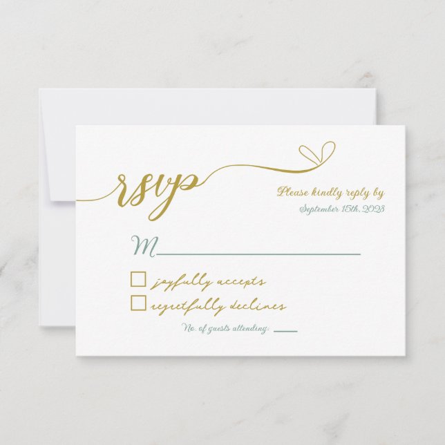 Greenery And Gold Wedding RSVP Card (Front)