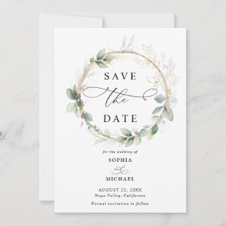 Greenery and Gold Wedding Save the Date Invitation