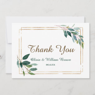 Greenery and Gold Wedding Thank You Card