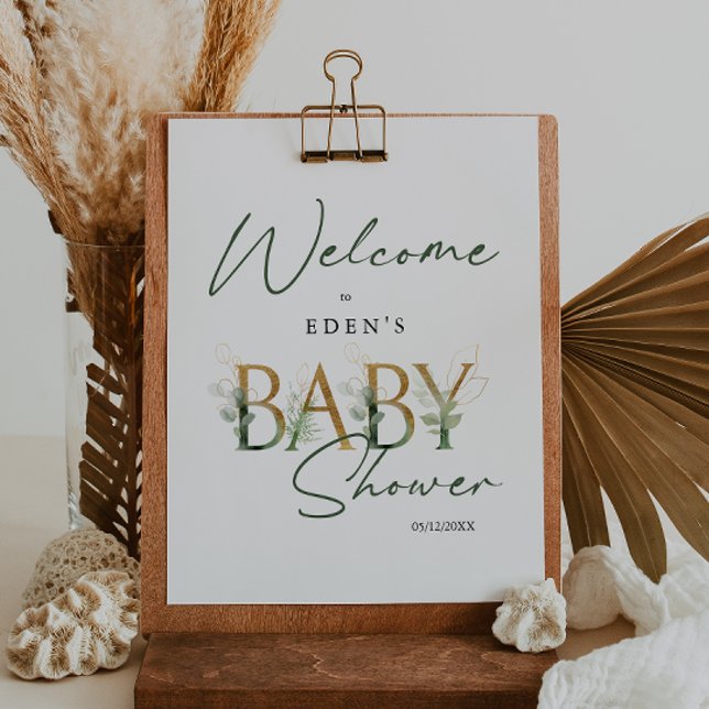 Greenery and Gold Welcome Baby Shower Sign (Creator Uploaded)