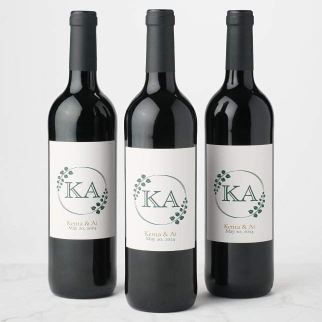 Greenery and Monogram Food and Beverage Label Set (Bottles)