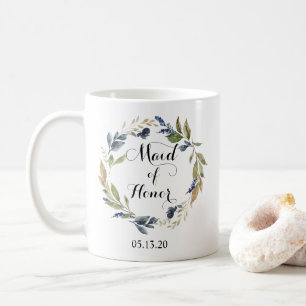 Greenery and Navy Leaves Wreath Maid of Honour Coffee Mug