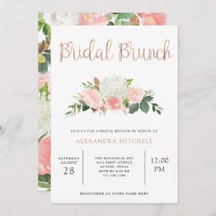 Greenery and Pink Floral   Bridal Brunch Invitation