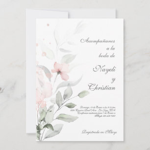 Greenery and pink flower wedding invitation