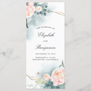 Greenery and Pink Flowers Wedding Programs