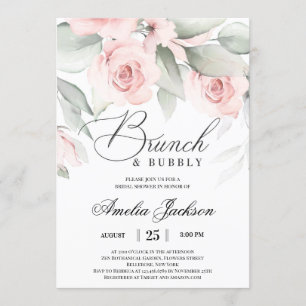 Greenery and soft pink floral bridal shower invitation