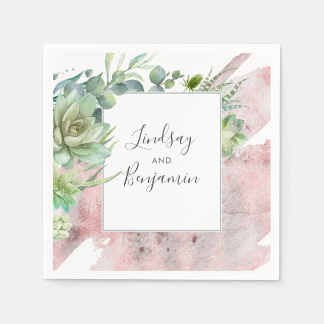 Greenery and Succulents Rose Gold Elegant Napkin (Front)