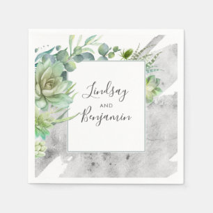 Greenery and Succulents Silver Foil Elegant Napkin