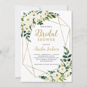 Greenery and white floral rustic bridal shower invitation