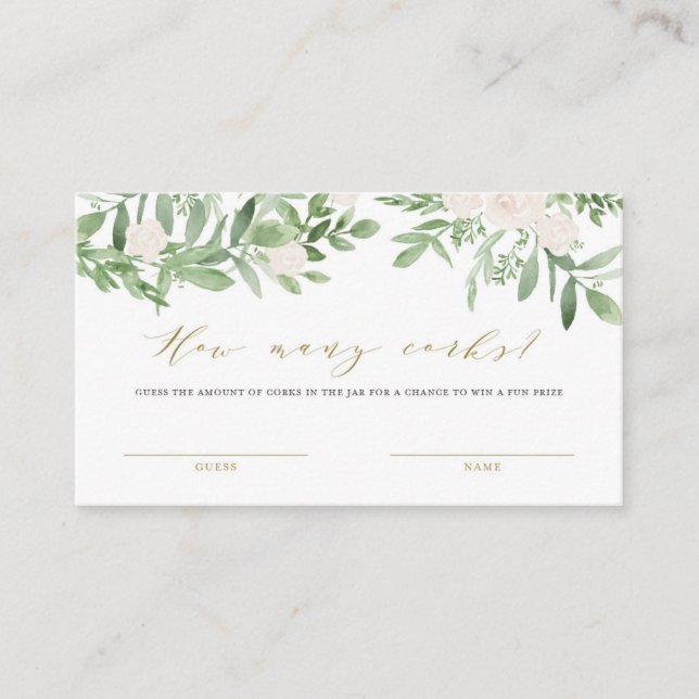 Greenery and White Flower How Many Corks Game Card (Front)