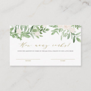 Greenery and White Flower How Many Corks Game Card