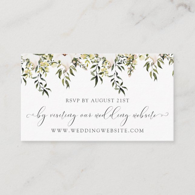 Greenery and White Flower Wedding RSVP Online Card (Front)