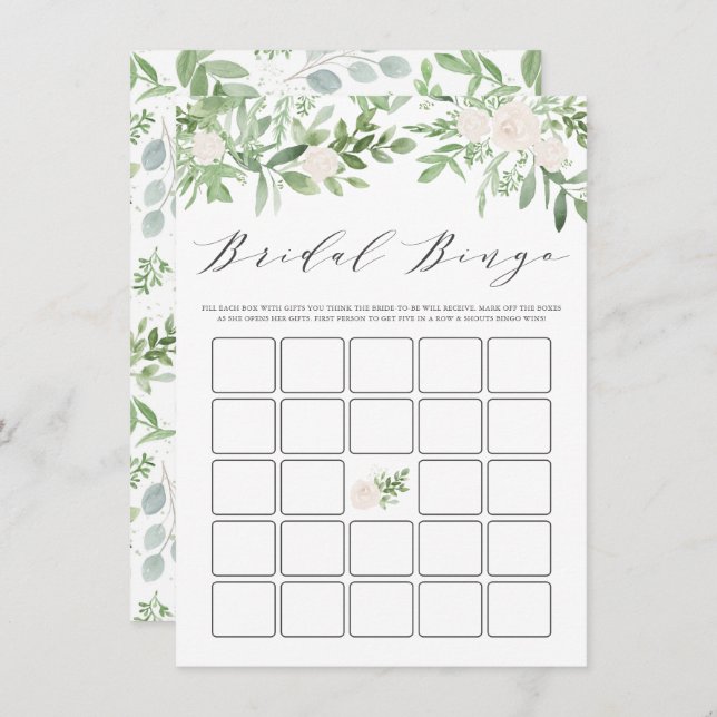 Greenery and White Flowers Bridal Shower Bingo Enclosure Card (Front/Back)