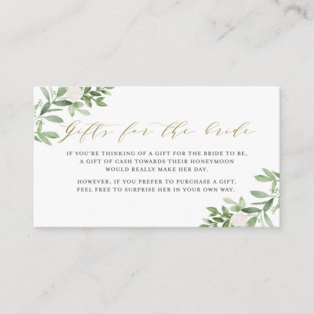 Greenery and White Flowers Bridal Shower Gift Enclosure Card (Front)