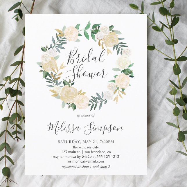 Greenery And White Flowers Bridal Shower Invitation Postcard (Creator Uploaded)